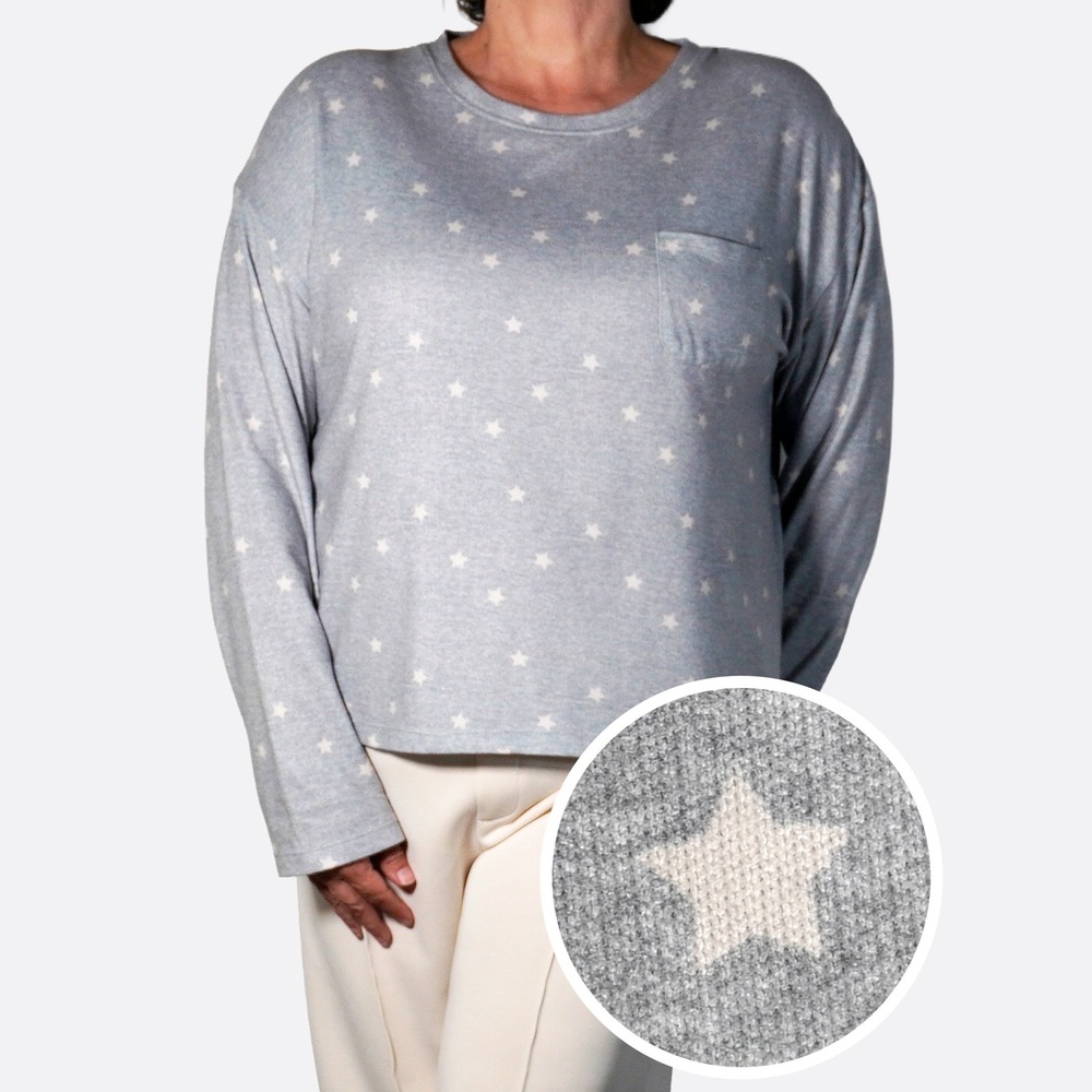 Dearfoams Celestial Star Print Sleep Top Heather Gray Large fits XL/1X